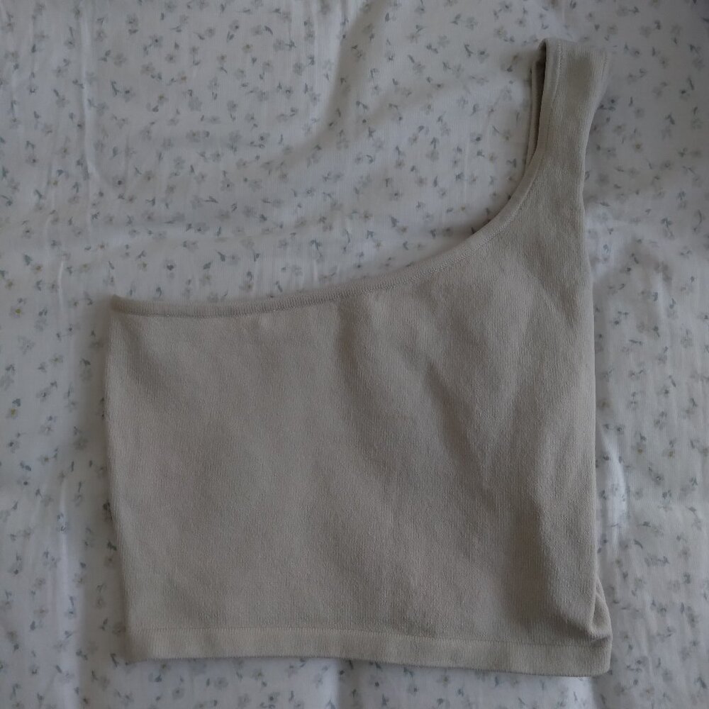 Aritzia Babaton Matte Pearl Sculpt Knit One Shoulder Cropped Tank Top